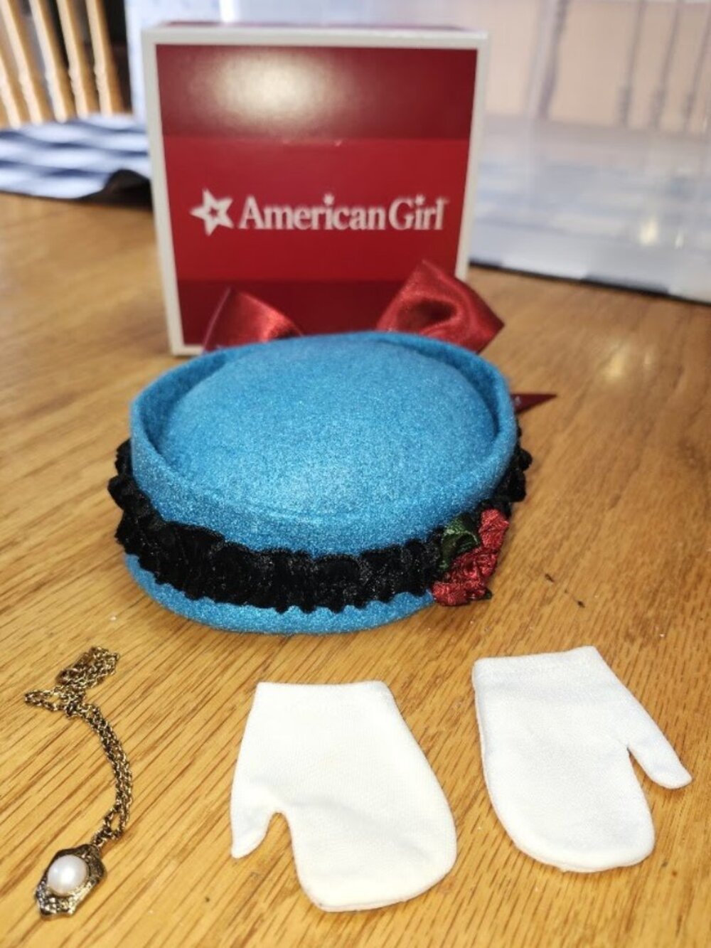 American Girl 18" Doll Cecile's Meet Accessories Hat Gloves Necklace in box